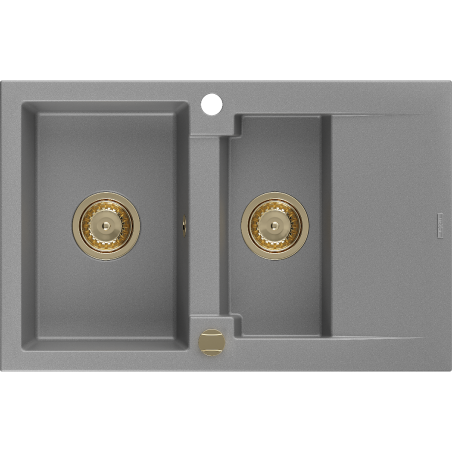 Mexen Gaspar granitový dřez 1,5-komorový s odkapávačem 737 x 475 mm, šedý, sifon zlatý - 6507731505-71-G
