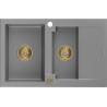 Mexen Gaspar granitový dřez 1,5-komorový s odkapávačem 737 x 475 mm, šedý, sifon zlatý - 6507731505-71-G