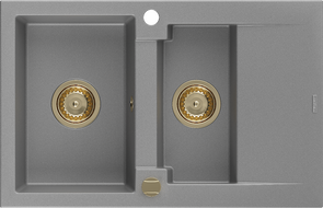 Mexen Gaspar granitový dřez 1,5-komorový s odkapávačem 737 x 475 mm, šedý, sifon zlatý - 6507731505-71-G