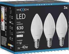 Mexen Nova 3x LED žárovka E14, C37, 6W, Neutrální - 4000K, 630 lm - L102-E14-0640-01x03