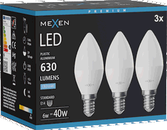 Mexen Nova 3x LED žárovka E14, C37, 6W, Studená - 6500K, 630 lm - L102-E14-0665-01x03