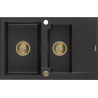 Mexen Gaspar granitový dřez 1,5-komorový s odkapávačem 737 x 475 mm, černý/stříbrný metalik, zlatý sifon - 6507731505-73-G