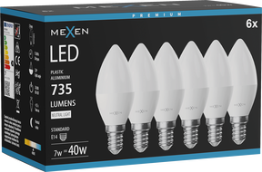 Mexen Nova 6x LED žárovka E14, C37, 7W, Neutrální - 4000K, 735 lm - L102-E14-0740-01x06