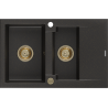 Mexen Gaspar žulový dřez 1,5-komorový s odkapávačem 737 x 475 mm, černý/zlatý metalic, zlatý sifon - 6507731505-75-G
