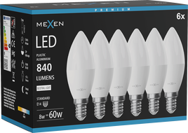 Mexen Nova 6x LED žárovka E14, C37, 8W, Neutrální - 4000K, 840 lm - L102-E14-0840-01x06