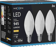 Mexen Nova 3x LED žárovka E14, C37, 9W, Teplá - 3000K, 945 lm - L102-E14-0930-01x03