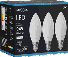Mexen Nova 3x LED žárovka E14, C37, 9W, Neutrální - 4000K, 945 lm - L102-E14-0940-01x03
