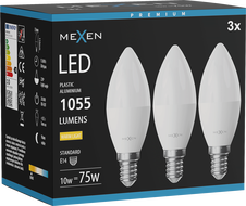 Mexen Nova 3x LED žárovka E14, C37, 10W, Teplá - 3000K, 1055 lm - L102-E14-1030-01x03