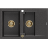 Mexen Gaspar granitový dřez 1,5-komorový s odkapávačem 737 x 475 mm, černý kropenatý, zlatý sifon - 6507731505-76-G