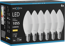 Mexen Nova 6x Žárovka LED E14, C37, 10W, Teplá - 3000K, 1055 lm - L102-E14-1030-01x06