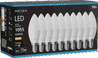 Mexen Nova 10x LED žárovka E14, C37, 10W, Teplá - 3000K, 1055 lm - L102-E14-1030-01x10