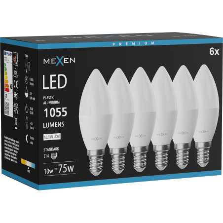 Mexen Nova 6x LED žárovka E14, C37, 10W, Neutrální - 4000K, 1055 lm - L102-E14-1040-01x06