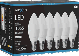 Mexen Nova 6x LED žárovka E14, C37, 10W, Neutrální - 4000K, 1055 lm - L102-E14-1040-01x06