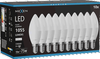 Mexen Nova 10x LED žárovka E14, C37, 10W, Neutrální - 4000K, 1055 lm - L102-E14-1040-01x10