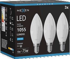 Mexen Nova 3x LED žárovka E14, C37, 10W, Studená - 6500K, 1055 lm - L102-E14-1065-01x03