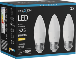 Mexen Nova 3x LED žárovka E27, C37, 5W, Teplá - 3000K, 525 lm - L102-E27-0530-01x03