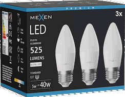 Mexen Nova 3x LED žárovka E27, C37, 5W, Neutrální - 4000K, 525 lm - L102-E27-0540-01x03