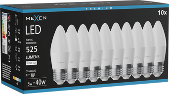 Mexen Nova 10x LED žárovka E27, C37, 5W, Neutrální - 4000K, 525 lm - L102-E27-0540-01x10