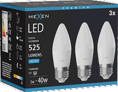 Mexen Nova 3x LED žárovka E27, C37, 5W, Studená - 6500K, 525 lm - L102-E27-0565-01x03