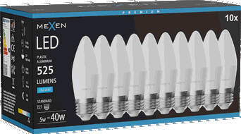 Mexen Nova 10x LED žárovka E27, C37, 5W, Studená - 6500K, 525 lm - L102-E27-0565-01x10