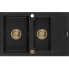 Mexen Gaspar granitový dřez 1,5 komorový s odkapávačem 737 x 475 mm, černý, zlatý sifon - 6507731505-77-G