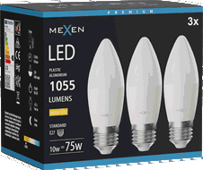 Mexen Nova 3x LED žárovka E27, C37, 10W, Teplá - 3000K, 1055 lm - L102-E27-1030-01x03