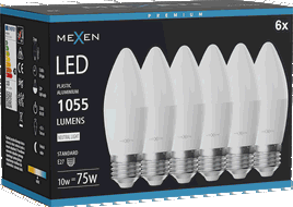 Mexen Nova 6x LED žárovka E27, C37, 10W, Neutrální - 4000K, 1055 lm - L102-E27-1040-01x06