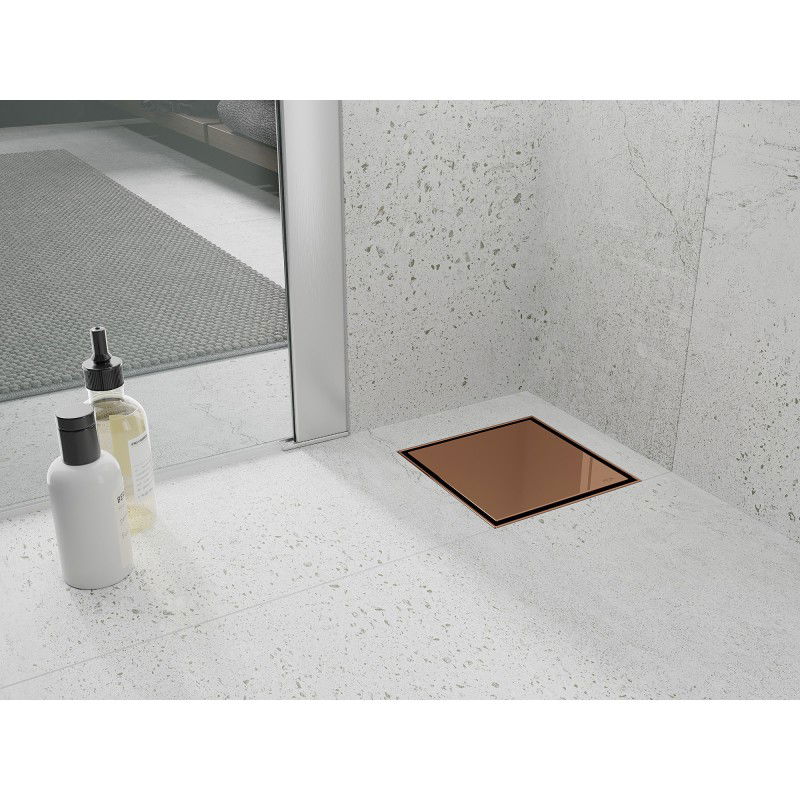 Mexen Flat-Q M13 čtvercová podlahová vpusť 12 x 12 cm, růžové zlato - 1610012