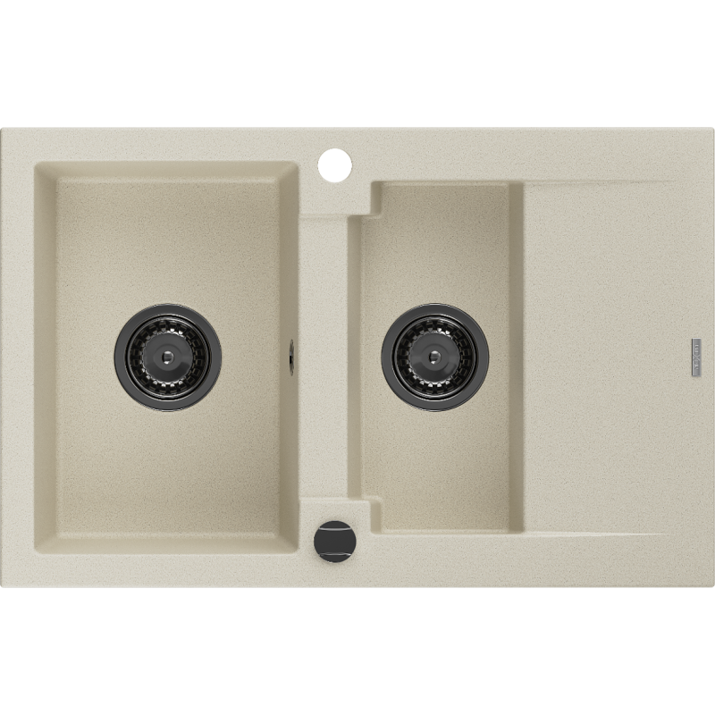 Mexen Gaspar dřez granitový 1,5-komorový s odkapávačem 737 x 475 mm, béžový, sifon černý - 6507731505-69-B