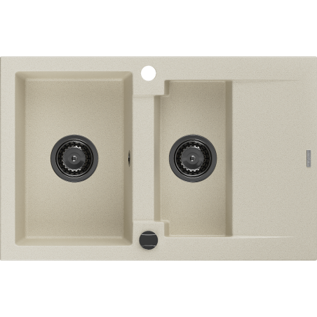 Mexen Gaspar dřez granitový 1,5-komorový s odkapávačem 737 x 475 mm, béžový, sifon černý - 6507731505-69-B