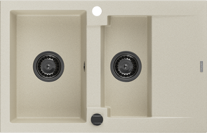 Mexen Gaspar dřez granitový 1,5-komorový s odkapávačem 737 x 475 mm, béžový, sifon černý - 6507731505-69-B