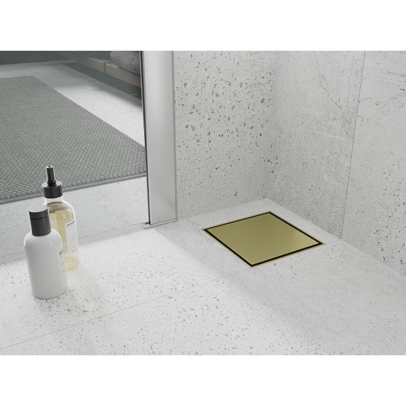 Mexen Flat-Q M13 podlahový vpust čtvercový 15 x 15 cm, zlatý kartáčovaný - 1A10015