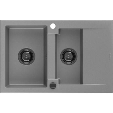 Mexen Gaspar žulový dřez 1,5-komorový s odkapávačem 737 x 475 mm, šedý, černý sifon - 6507731505-71-B