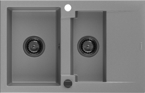 Mexen Gaspar žulový dřez 1,5-komorový s odkapávačem 737 x 475 mm, šedý, černý sifon - 6507731505-71-B