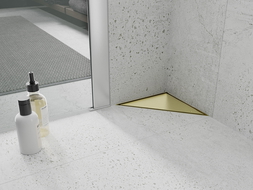 Mexen Flat-T M13 trojúhelníková podlahová vpust 20 x 20 cm, zlatá kartáčovaná - 1A10320