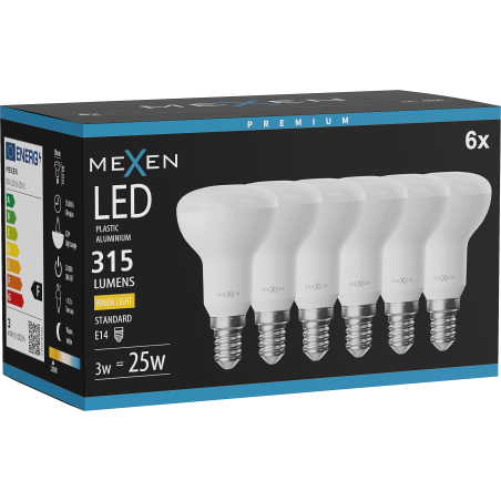 Mexen Nova 6x Žárovka LED E14, R50, 3W, Teplá - 3000K, 315 lm - L103-E14-0330-01x06