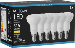 Mexen Nova 6x Žárovka LED E14, R50, 3W, Teplá - 3000K, 315 lm - L103-E14-0330-01x06