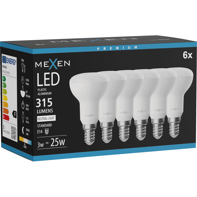 Mexen Nova 6x LED žárovka E14, R50, 3W, Neutrální - 4000K, 315 lm - L103-E14-0340-01x06