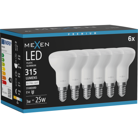 Mexen Nova 6x LED žárovka E14, R50, 3W, Neutrální - 4000K, 315 lm - L103-E14-0340-01x06