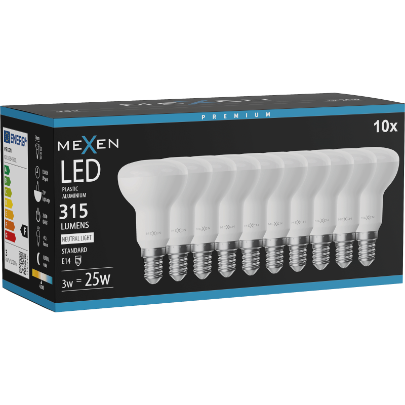 Mexen Nova 10x LED žárovka E14, R50, 3W, Neutrální - 4000K, 315 lm - L103-E14-0340-01x10