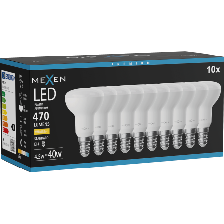 Mexen Nova 10x LED žárovka E14, R50, 4,5W, Teplá - 3000K, 470 lm - L103-E14-0530-01x10