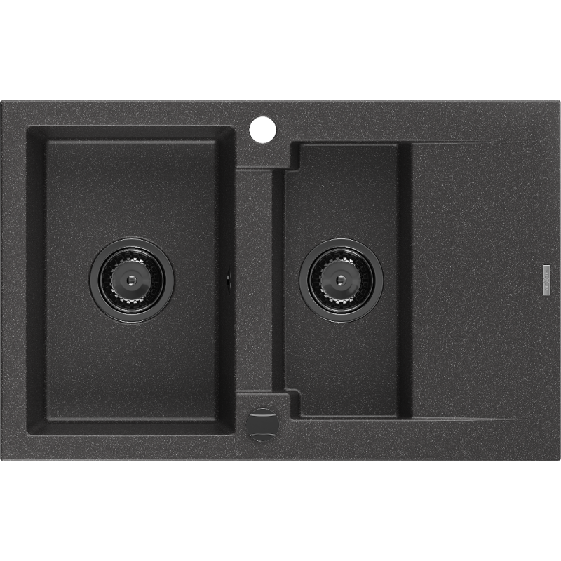 Mexen Gaspar dřez žulový 1,5-komorový s odkapávačem 737 x 475 mm, černý skvrnitý, sifon černý - 6507731505-76-B
