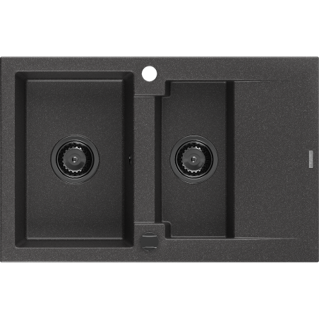 Mexen Gaspar dřez žulový 1,5-komorový s odkapávačem 737 x 475 mm, černý skvrnitý, sifon černý - 6507731505-76-B