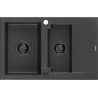 Mexen Gaspar dřez žulový 1,5-komorový s odkapávačem 737 x 475 mm, černý skvrnitý, sifon černý - 6507731505-76-B