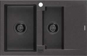 Mexen Gaspar dřez žulový 1,5-komorový s odkapávačem 737 x 475 mm, černý skvrnitý, sifon černý - 6507731505-76-B