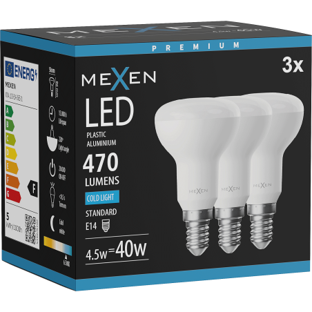 Mexen Nova 3x LED žárovka E14, R50, 4,5W, Studená - 6500K, 470 lm - L103-E14-0565-01x03