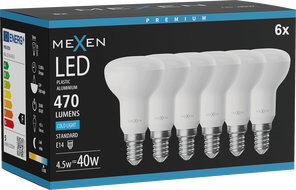 Mexen Nova 6x LED žárovka E14, R50, 4,5W, Studená - 6500K, 470 lm - L103-E14-0565-01x06