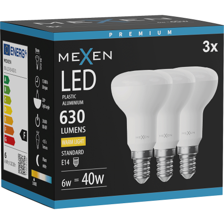 Mexen Nova 3x LED žárovka E14, R50, 6W, Teplá - 3000K, 630 lm - L103-E14-0630-01x03