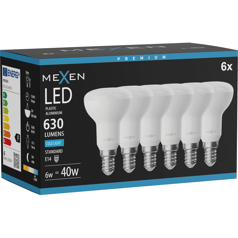 Mexen Nova 6x LED žárovka E14, R50, 6W, Studená - 6500K, 630 lm - L103-E14-0665-01x06