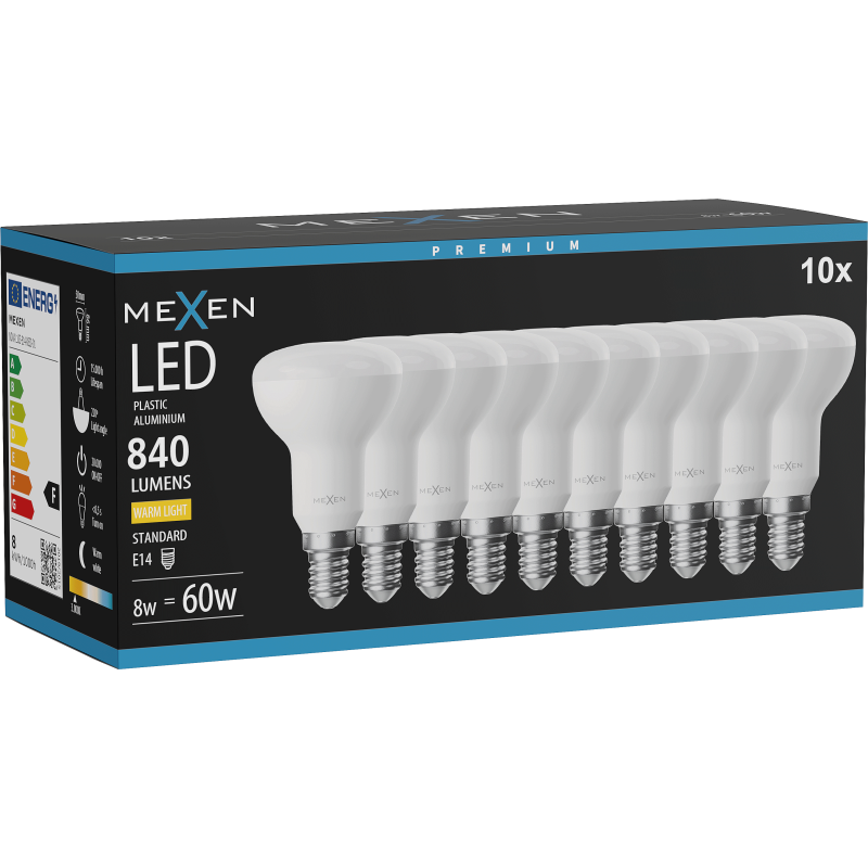 Mexen Nova 10x LED žárovka E14, R50, 8W, Teplá - 3000K, 840 lm - L103-E14-0830-01x10